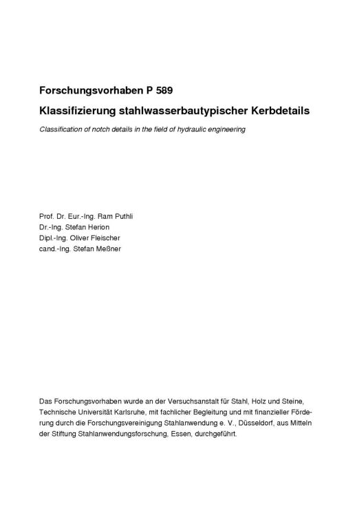 Fostabericht P 589 - Klassifizierung stahlwasserbautypischer Kerbdetails