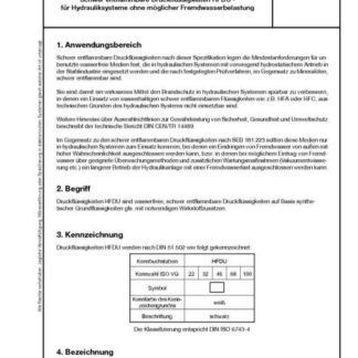 Stahl-Eisen-Betriebsblatt (SEB) 181 224 - Schwer entflammbare Druckflüssigkeiten HFDU - für Hydrauliksysteme ohne möglicher Fremdwasserbelastung