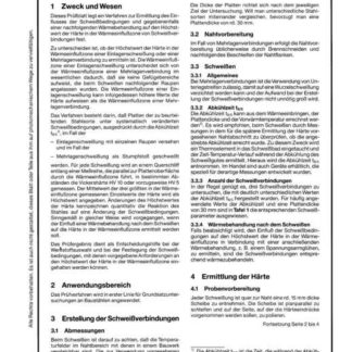 Stahl-Eisen-Prüfblatt (SEP) 1203 - Ermittlung des Einflusses der Schweißbedingungen auf den Höchstwert der Härte in der Wärmeeinflusszone von Schweißverbindungen